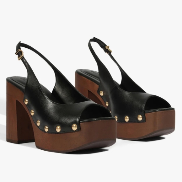 NEW Schutz Rose Slingback Platform Sandals In Black Leather Sz 10 Boho Festival - Picture 4 of 7